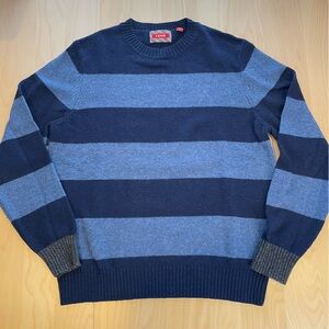 Izod Men’s Wool Blend Crew Neck Striped Navy Sweater Size M Classic Preppy